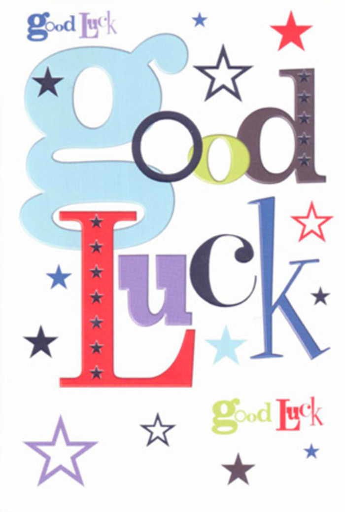 This delightfully designed good luck card, reminiscent of the vibrant communities clustered around Kensington High Street, offers a harmonious blend of bold typography and gleaming star accents. The letters, varying in form and hue from gentle sky blue to striking crimson and emerald green, are artfully arranged against a luminous white canvas that catches the light much like spring blossoms in Holland Park. With stars both faint and brilliant scattered across the surface - some the deep blue of twilight, others shimmering like the last rays above Kensington Gardens - there's an uplifting movement as if the wishes themselves are lifting into the London air. The card's modern palette and playful composition create a feeling of affectionate encouragement: a secret boost tucked inside an envelope, its quality texture pleasing to the hand, echoing the satisfaction of freshly tied ribbon on a bouquet from Kensington Florist. It's a thoughtful touch for all life's changes - a fresh start on Gloucester Road, first steps in a new apartment, or encouragement before an audition - weaving together hope, colour, and the heartfelt support of a close-knit neighbourhood.